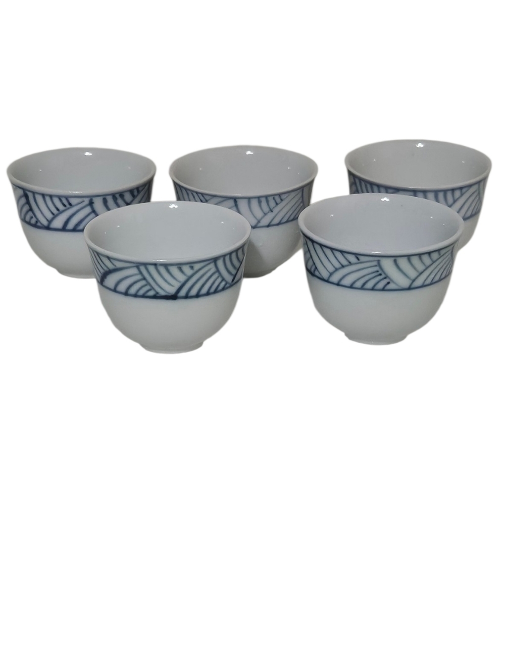 Blue and White Porcelain Tea Cups - Set of 5